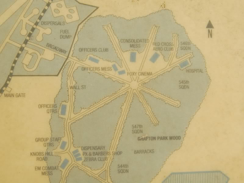 Historic map of RAF Grafton Underwood showing the airfield buildings, roads and surrounding woodland
